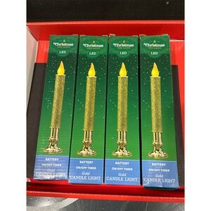Christmas Tree Shops LED Gold Glitter Candle Light Battery Timer Set 4s 34060445